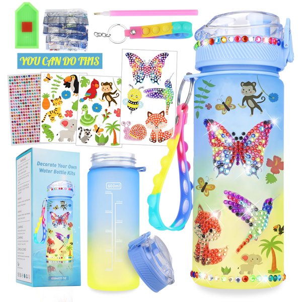 cviokrdu Decorate Your Own Water Bottle Kits for Girls Age 4-6-8-10-12,Butterfly Diamond Art Kits Arts and Crafts for Kids,Gem Stickers Fun DIY Gifts Toys for Girls Birthday Christmas(Butterfly)