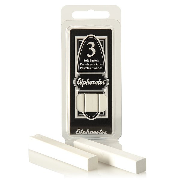 Quartet Derwent Alphacolor Round Soft Pastels, White, 3 Pastels per Pack (105W)