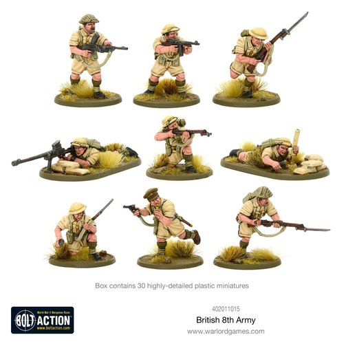 Warlord Bolt Action 8th Army Infantry Commonwealth Infantry Western Desert 1:56 WWII Military Wargaming Plastic Model Kit, Small