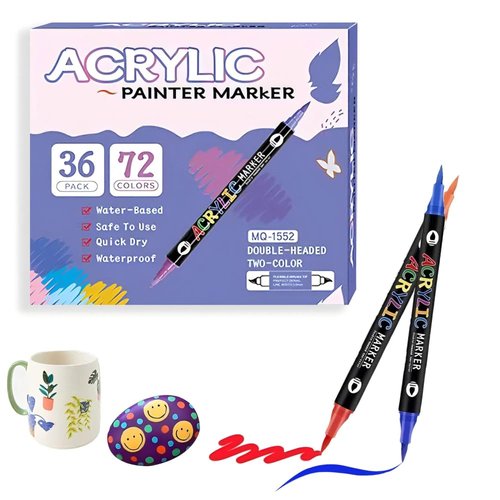 SevenRainbows Acrylic Markers -72 Color Acrylic Paint Pens, Each Pen is Dual-Sided, Two Colors Per Pen,Water Based, Quick Drying, Waterproof, Used for Crafts and Art Supplies.