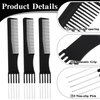 Thinp 3 Packs Comb With Metal Pick,Teasing Comb Pick Comb Lifting Fluffing Comb with 5 Stainless Steel Pins Hair Picks for Women Teasing Comb for Fine Hair Women Most Hair Types(Black)
