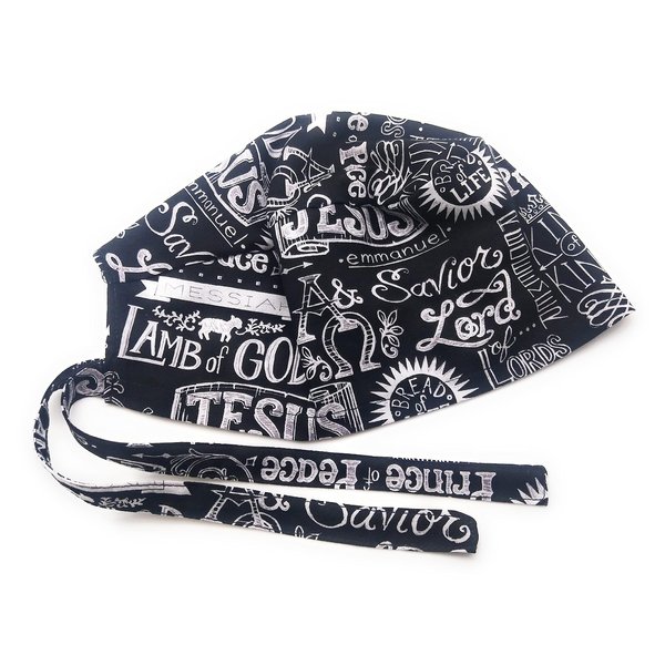 Scrub Hat Jesus Christian Religious Cotton Fabric Cap Do-Rag Skull Black