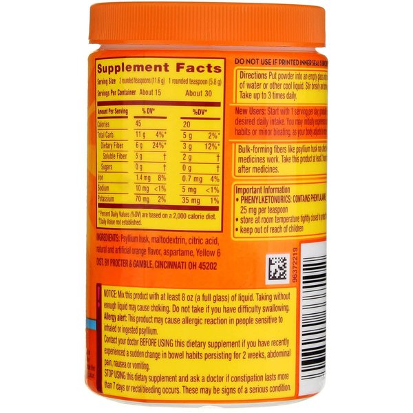 Metamucil Daily Fiber Supplement/Therapy for Regularity, Sugar Free, Orange Smooth, 6.1 oz (Pack of 3)
