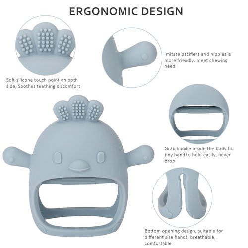 Socub Silicone Baby Teether Toy for Infants 3+ Months, BPA Free Anti-Drop Silicone Mitten Teething Toy for Soothing Sore Gums, Baby Chew Toys for Sucking Needs, Dusty Blue