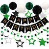 meowtastic Birthday Decorations, Happy Birthday Banner with Honeycomb Balls, Star Hanging Swirl Streamer, Circle Dot Garland, Happy Birthday Party Decorations for Women Men Boys Girls (Green & Black)