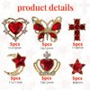 editTime Metal Alloy Nail Charms Rhinestones Kit 3D Gold Silver Stars Butterfly Heart Rose Flower Nail Gems Shiny Crystal Rhinestones Diamonds Jewelry (red-30)