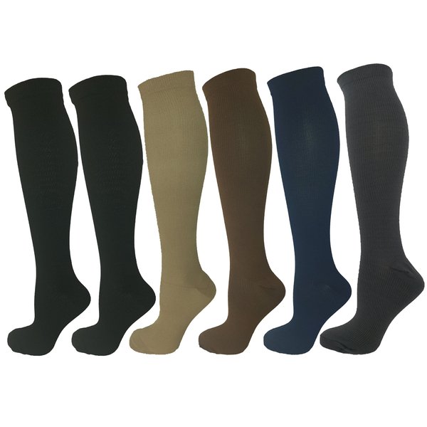 6 Pair Small/Medium Ladies Compression Socks, Moderate/Medium Compression 15-20 mmHg. Therapeutic, Occupational, Travel & Flight, Knee-High. Assorted Colors (1 Tan, 1 Grey, 1 Blue, 1 Brown, 2 Black)US