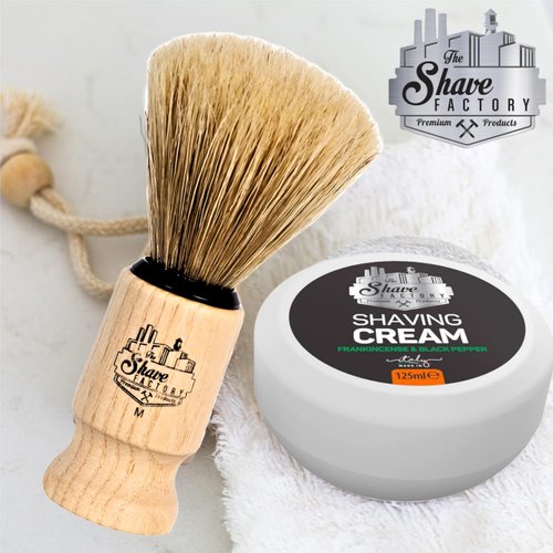 The Shave Factory 100% Pure Boar Bristles Shaving Brush Medium - Beech Wood Handle, Engineered for the Best Shave of Your Life. Safety Razor, Double Edge Razor, Straight Razor, Shaving Razor