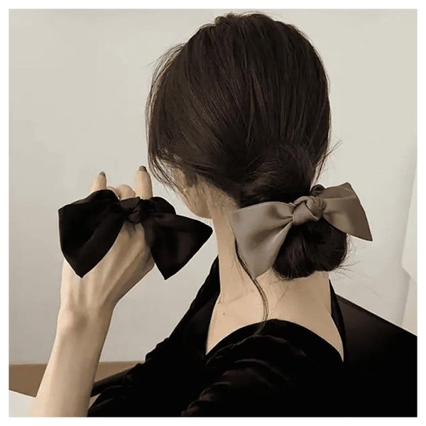 Andelaisi Boho Silk Hair Bow Rope Scrunchies French Silky Bow Hair Band Hair Ties Vintage Elastic Hair Tie Ropes Retro Bowknot Ponytail Scrunchy Hair Ties Hair Accessories for Women Headdress