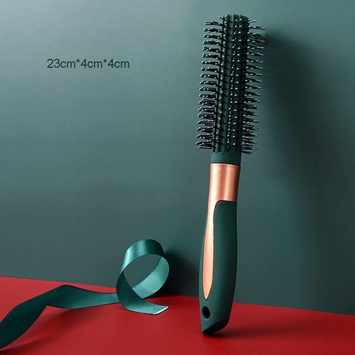 RN BEAUTY Styling Brush Detangling Brush Anti-Static Massage Hair Brushes Nylon Bristle Pins Blow Drying Detangler Hairbrush for Women of All Hair Styling Types Blackish Green Color - Round
