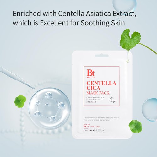 BENTON Good Bye Redness Centella Mask Pack(10 Sheets) - Korean Skin Care Face Mask with Centella Ampoule & Hyaluronic Acid Serum | Self Care Redness Relief For Face Dry & Sensitive