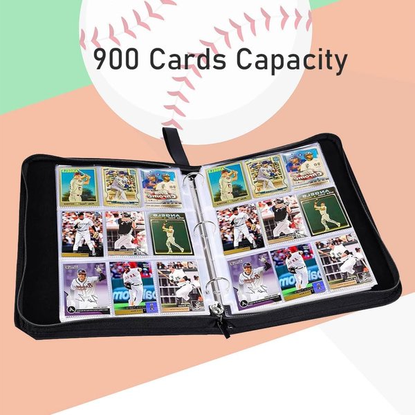 Baseball Card Binder 900 Pockets Sports Trading Card Album with 50 Removable Sleeves Baseball Card Holder Storage Protectors for Collectors, Black