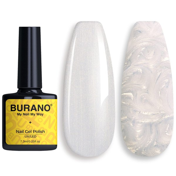 BURANO White Pearl Gel Nail Polish, Mermaid Glitter Gel Polish Drawing Gel Nail Polish, Shell Thread Nail Gel Shimmer UV LED Gel for Home DIY & Salon Professional Using LW3