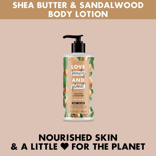 Love Beauty and Planet Shea Velvet Body Lotion for Nourished Skin Shea Butter & Sandalwood Natural Ingredients, Plant-Based Moisturizer, Vegan, Cruelty-Free 13.5 oz