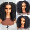 Afro Kinky Curly Human Hair Wigs 180% Density 13x4 Lace Front Wigs Human Hair Tiny Knots Pre Plucked Bleached Knots Kinky Curly Afro Lace Front Wig Short Curly Bob Wig With Black Band (18inches)
