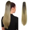 iLUU Claw Clip on Ponytail Synthetic Hair 24" 130g Ombre Color #8 Light Brown to #25 Light Blonde Straight Clip in Pony Tail Ponytails Hair Extensions with Jaw Claw Attachment for Women Girls Lady