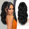 ALXNAN Ponytail Extension,16 Inch Claw Ponytail Hair Extensions for Women，Claw Clip in Long Wavy Synthetic Black Ponytail Extension for Daily Use.