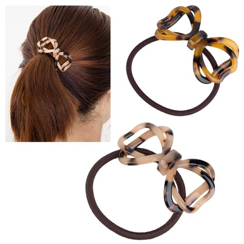 Framendino, 2 Pack Tortoise Shell Hair Ties Bow Bowknot Hair Tie Elastic Hair Bands Ponytail Holders for Women Girls Hair Accessories