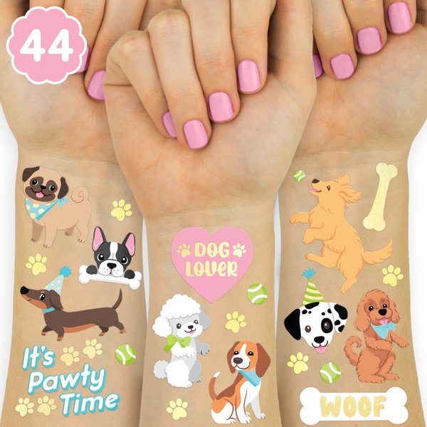 xo, Fetti Dog Temporary Tattoos for Kids - 44 Glitter Styles | Animal Birthday Supplies, Pet Lover Party Favors, Woof Arts and Crafts