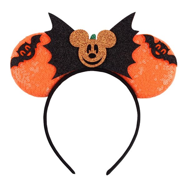 WelyHM Christmas Halloween Mouse Ears Bow Headband Hair Hoop for Women Girls, Glitter Sequin Headband Cat Ear Hair Bands Hair Accessories (Orange mouse)