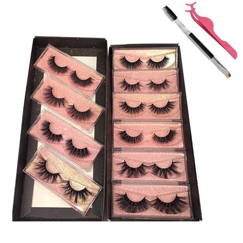 GOO GOO 3D Mink Eyelashes, 16mm to 25mm Wholesale Mink Lashes 100% Real Siberian Natural Fake Eyelashes Luxury Reusable Handmade False Eyelashes 10 Pairs Multipack