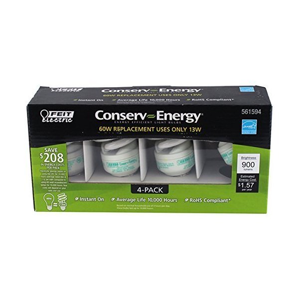 Feit 13w Energy Efficient Light Bulbs 60w Equivalent 4 Pack