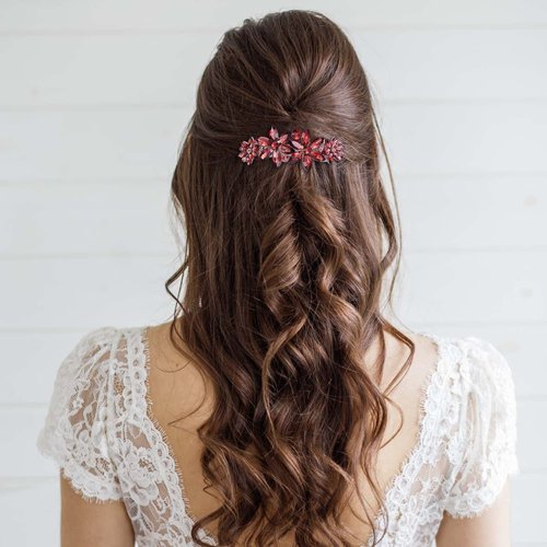 EVER FAITH Wedding Austrian Crystal 4 Daisy Flower Hair Clip, Marquise Round Rhinestone Hair Barrette for Woman Purple Silver-Tone