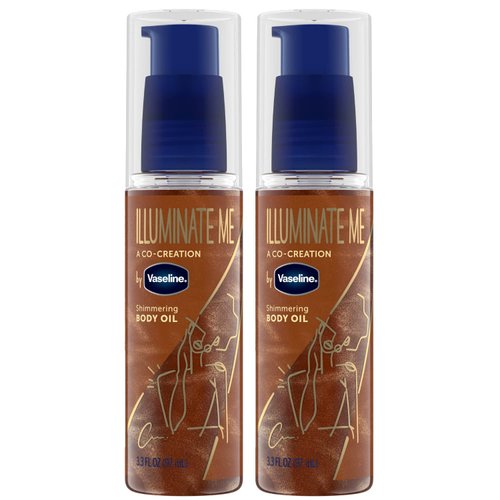 Vaseline Illuminate Me Body Oil - Shimmering Body Bronzer, Radiant Body Glow Oil, Hydrating Shimmer Body Oil for Melanin-Rich Skin, Body Shimmer Oil for Glowing Skin, 3.3 Oz Ea (Pack of 2)