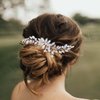 Foyte Crystal Wedding Hair Comb Rhinestone Hair Piece Silver Flower Bride Headpieces Leaf Bridesmaid Side Hair Combs for Women