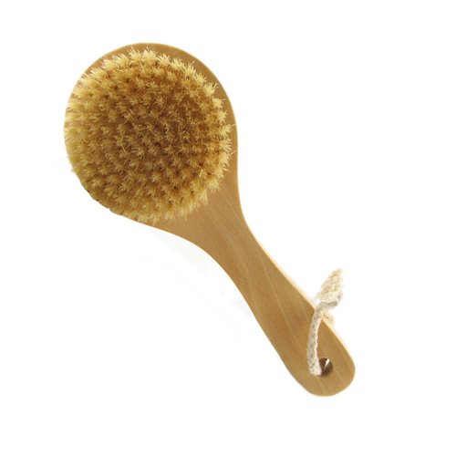 Short Handle Body Brush, Natural Bristles Wooden Bath Brush Shoulder Back Exfoliating Dry Brushing Skin Care
