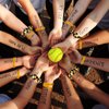 WILLBOND 20 Pcs Softball Volleyball Party Favors Set Include 10 Sport Hair Scrunchies Elastic Hairband Girl Hair Tie Sport Themed 10 Silicone Adjustable Charm Bracelet Teens(Softball Pattern)