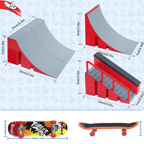 HMEEN Finger Skateboards Ramp Set, Fingerboard Skatepark Deck with Ramps, Fingerboard Half Pipe Ramp for Kids Adults Fingerboard Training Props Interactive Freestyle Skate Game A