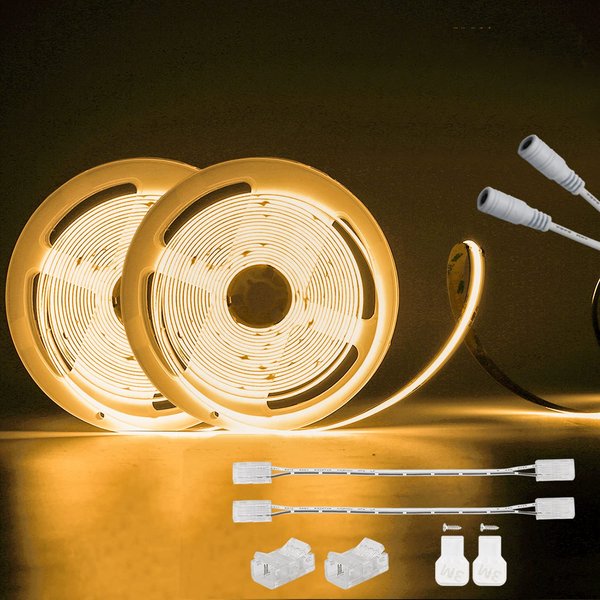 PAUTIX COB LED Strip Lights 48ft/15m Super Bright,504 LEDs/m Warm White 2700K CRI90+ Flexible LED Tape,DC24V for Cabinet Home DIY Lighting Projects with 2pcs COB Connector(Power Supply Not Included)
