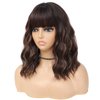 BEAUTIFA Brown Mix Blonde Wig with Bangs for Women 14 Inch Shoulder Length Short Bob Wavy Curly Wig Brown Mix Blonde Wig Heat Resistant Synthetic Wigs