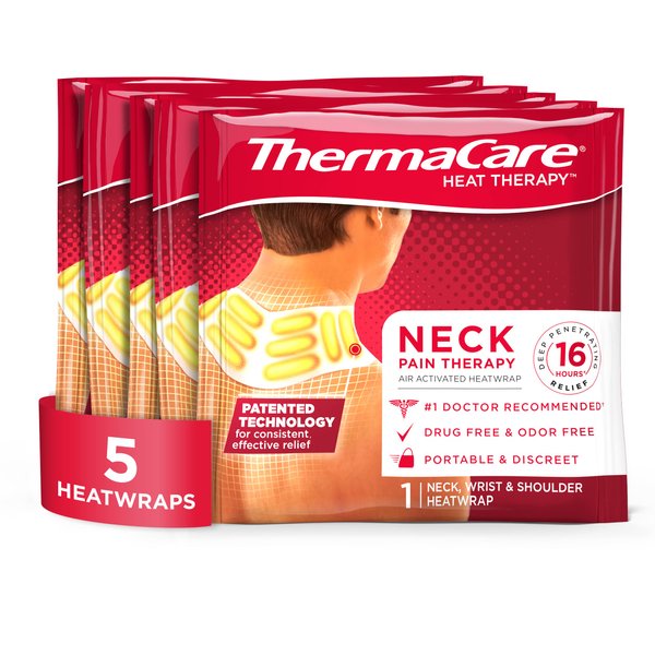 ThermaCare Adhesvie Heat Wraps, Portable Neck & Shoulder Heating Pads & Pain Relief Patches for Sore and Stiff Muscles (Small, 5)