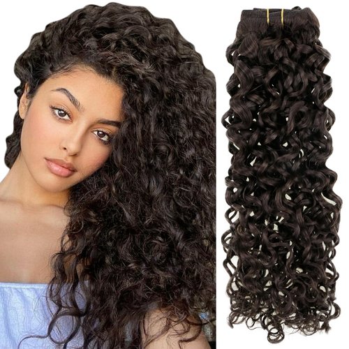 Hetto Curly Clip in Extensions Real Human Hair #2 Darkest Brown Natural Wavy Clip in Hair Extensions Human Hair Curly Clip on Human Hair Pieces 16 Inch 7Pcs 105g