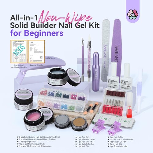 SAVILAND Solid Builder Nail Gel for Nails with Nail Drill: Clear White Pink Non-Sticky 3D Nail Gel with U V Light Chrome Nail Powder for Nail Extension Sculpture Nail Art Beginners DIY