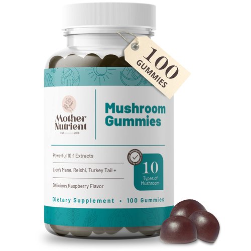 Mother Nutrient Mushroom Supplement Gummies- Pure Extract Mushrooms - Chaga, Reishi, Cordyceps & Lion's Mane - 50 Day Supply Chewable Gummies (100 pcs)