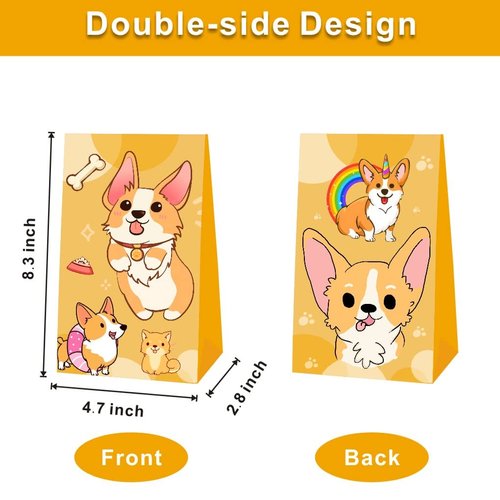 ARHAVI 12Pcs Corgi Party Favor Gift Bags for Corgi Birthday Party Decorations Supplies