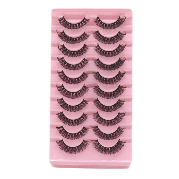 VGTE Russian Strip Lashes Fluffy Wispy D Curl False Eyelashes Dramatic Fluffy Wispy Natural Cat Eye Lashes 10 Pairs Pack (3D T24)