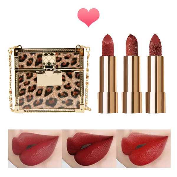 Erinde Leopard Matte Lipstick Makeup Set, Non-Stick Cup Red Lipstick, Long-Lasting Wear, Not Fade Waterproof, Moisturizing Makeup Lip Stain, Color Sensational, Mother's Day Makeup Gifts for Women