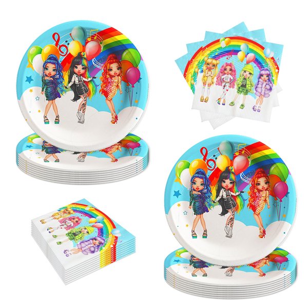 40pck Rainbow High Dolls Party Supplies include 20 plates, 20 napkins for the High Dolls birthday party decoration