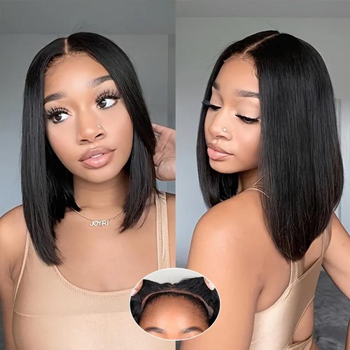 YMYHAIR Glueless Bob Wig Human Hair 8x5 HD Lace Front Wigs Human Hair Pre Plucked Pre Cut 180% Density Glueless Ready to Wear Wigs for Black Women 12Inch