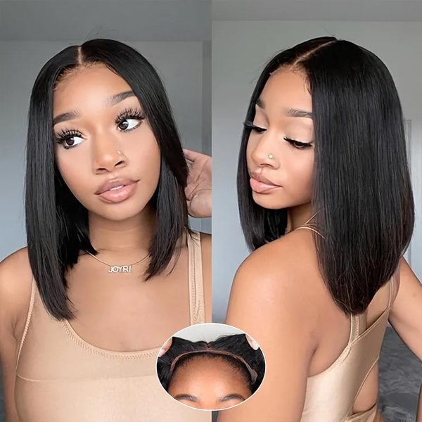 YMYHAIR Glueless Bob Wig Human Hair 8x5 HD Lace Front Wigs Human Hair Pre Plucked Pre Cut 180% Density Glueless Ready to Wear Wigs for Black Women 12Inch