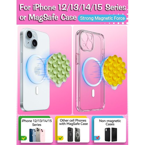 MagSuction 2.0 Silicone Suction Cup Phone Mount for MagSafe, Anti-Slip Hands-Free Phone Holder, Compatible with iPhone MagSafe Phone Case, Perfect for TikTok Videos and Selfies (Black)