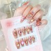 RikView Long Press on Nails Pink Fake Nails with 3D Design Coffin Nails Glossy Full Cover Nails for Women 24 PCs/Set