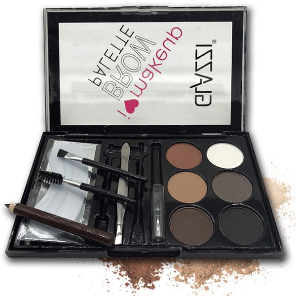 Vtrem Eyebrow Contour Palette Set Professional Brow Makeup Palette with 6 Eyebrow Powders, Eyebrow Stencils/Pen/Spoolie/Brush, Tweezers for Creating Perfect Brows (Style 1)