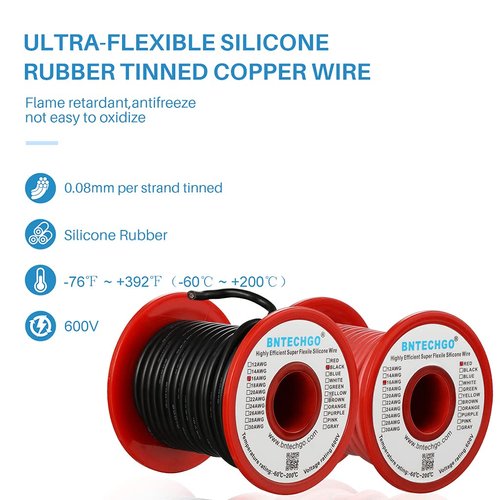 BNTECHGO 16 Gauge Silicone Wire Spool red and Black Each 50ft Flexible 16 AWG Stranded Tinned Copper Wire