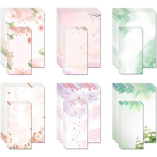 30 Stationery Writing Paper with 18 Self Adhesive Envelopes, Stationary Set for Writing Letters, Cute Stick Stationary Set, 6 Unique Designs, Double Sided Printing (48)
