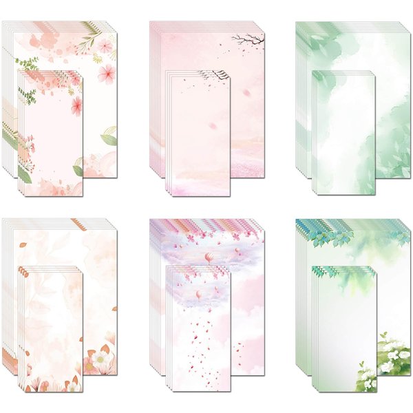 30 Stationery Writing Paper with 18 Self Adhesive Envelopes, Stationary Set for Writing Letters, Cute Stick Stationary Set, 6 Unique Designs, Double Sided Printing (48)